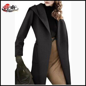 Wool Blend Trench Coat Long Sleeve Open Front Belted Casual Jacket